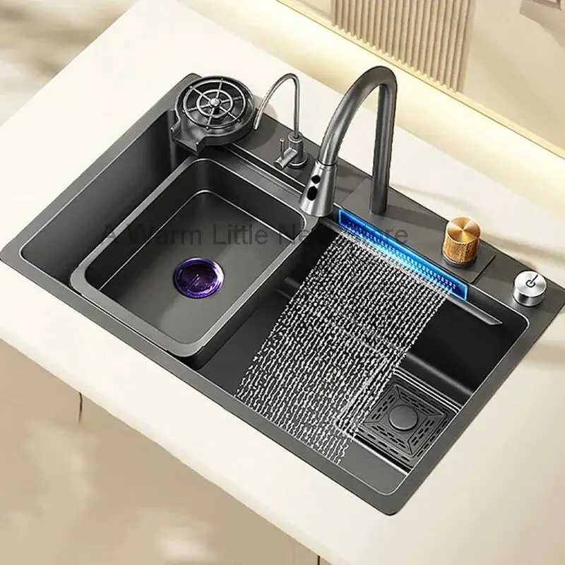 

Nordic Metal Kitchen Sinks for Bar Counter Smart Digital Display with Cup Washer Sinks Light Luxury Design Sink for Dining Room