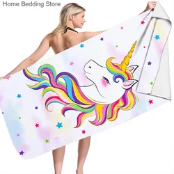 Rainbow Unicorn Beach Towel Soft Microfiber Bath Towel For Boys Kids Girls Quick Dry 50x100cm Sunscreen Travel Camping Blanket