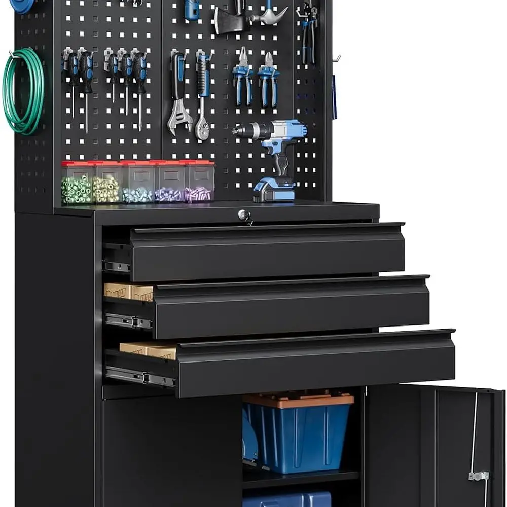 

71, стальной шкаф на колесиках с 3 ящиками, 2 дверцами и регулируемыми полками для хранения в гараже и мастерской