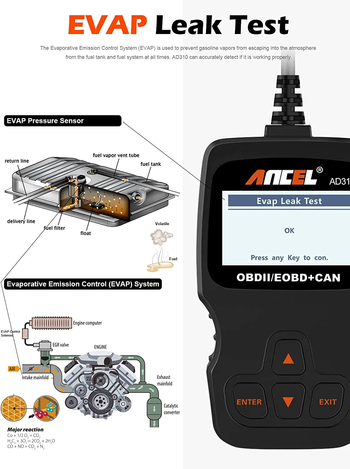 Ancel AD310 Obd2 الماسح الضوئي أداة تشخيص السيارة قارئ الرمز البيانات المباشرة إيقاف MIL obdii ماسح ضوئي تشخيصي تلقائي متعدد اللغات