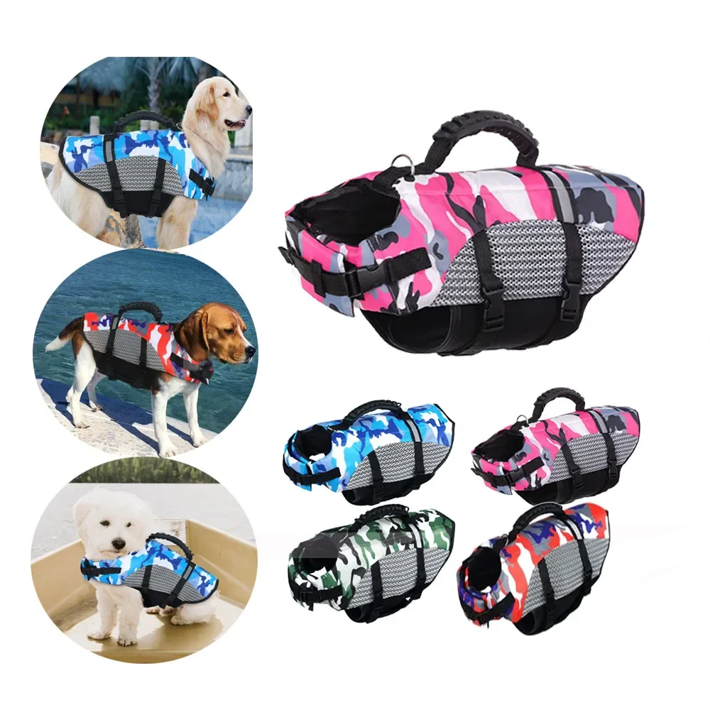 Dog Life Vest Pet Life Preserve Jacket For Swimming Boating Camouflage Dog Lifevest Reflective Dog  Vest Lifesavers Pool Floats