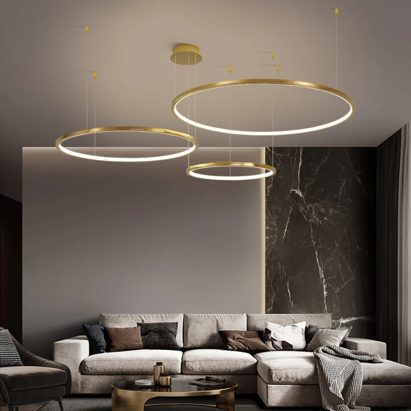 

Modern Gold LED Chandelier For Dining Living Room Round Rings Home Indoor Lighting Fixtures Simple Stainless Steel Hanging Lamp