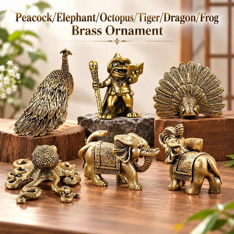 Peacock Ornament Elephant Octopus Tiger Dragon Frog Brass Ornament Chinese Handicraft Decoration Small Ornament Brass Ornament