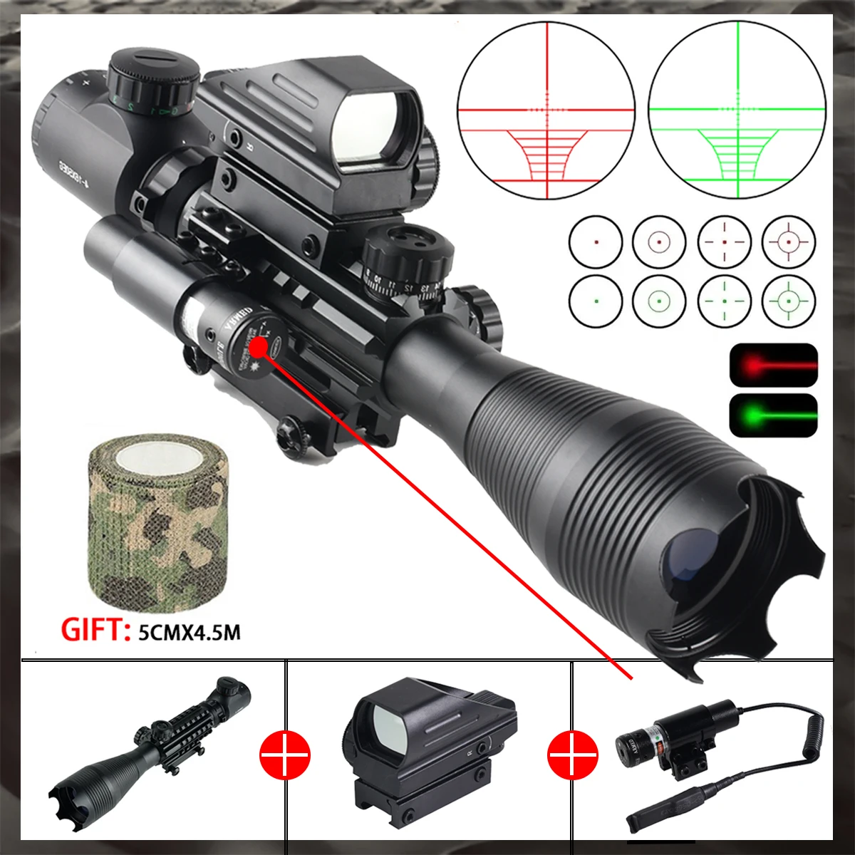 

Tactical 4-16x50EG Optical Sight Scope Long Range Shooting Rifle Scopes Red/green Laser Combo Riflescope Hunting Airsoft Scopes