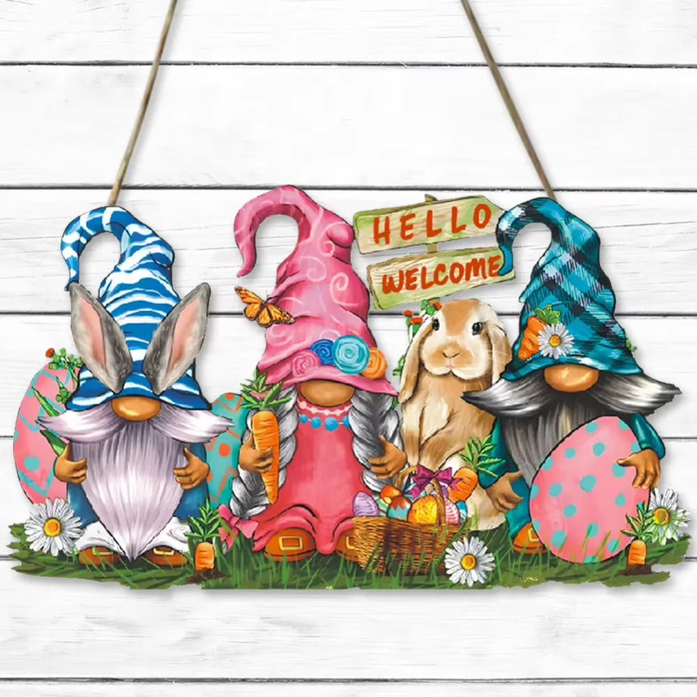 Easy to Use Painted Rabbit Hanging Pendant Handmade Cartoon Welcome Door Sign Wooden Crafts Easter Wooden Gnome Shopping Malls