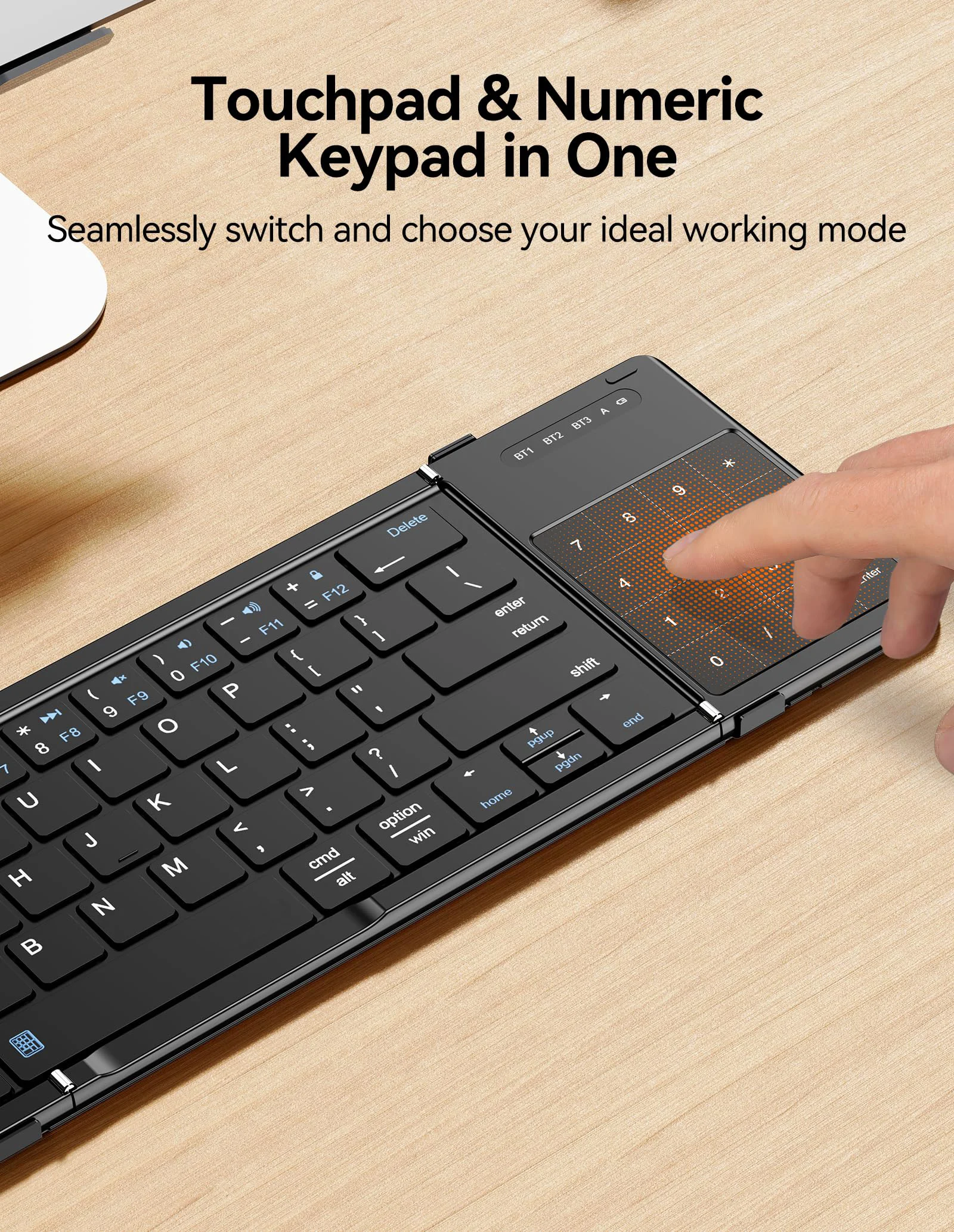 Foldable Wireless Keyboard Ultra Slim Touchpad Bluetooth Keyboard Rechargeable Folding Keyboard for Tablet Laptop