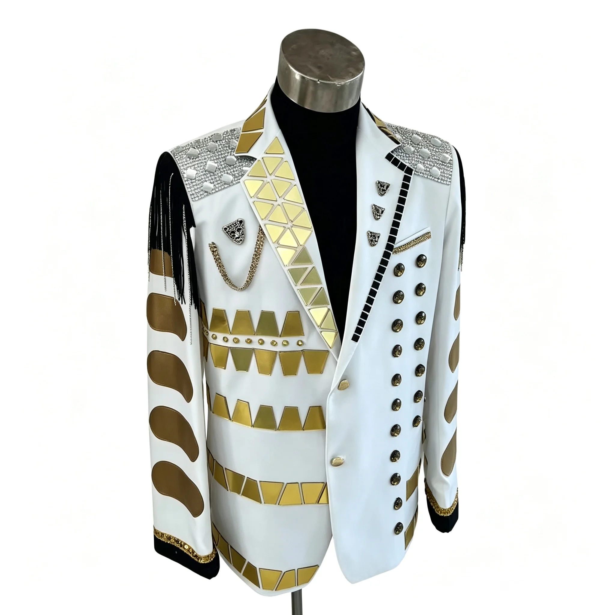 Royal Style Men's Gold Mirror Sequins Suit Jacket Groom Wedding Banquet Dress Wear Bar Club Singer Dancer Stage Show Costume