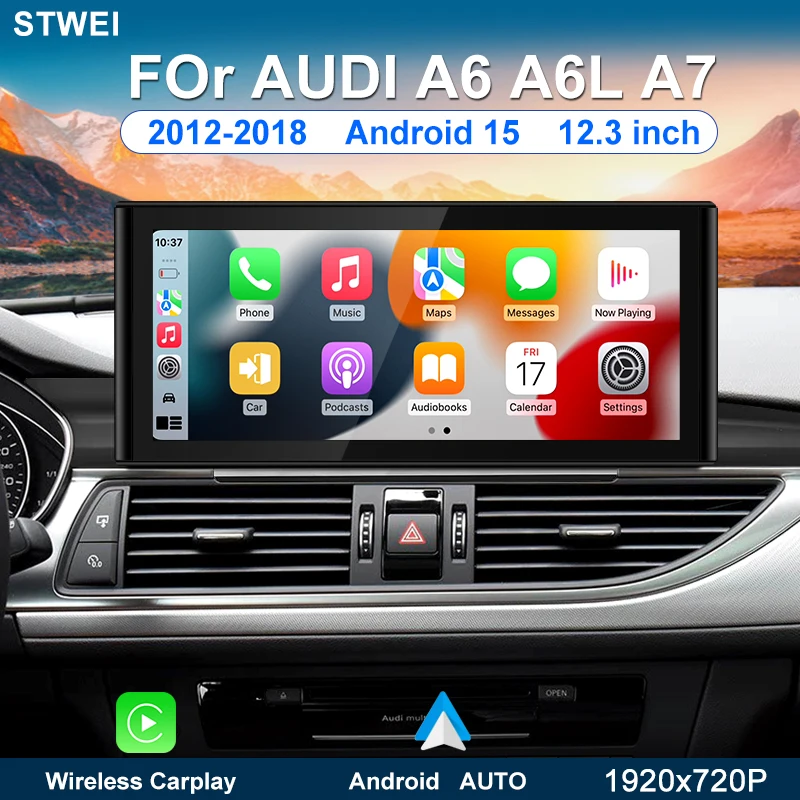 

Для Audi A6 A6L A7 2012 2013 2014 2017-2018 12,3-дюймовый автомобильный мультимедийный проигрыватель Android 15 с беспроводным Carplay, стерео DSP, 4G, Wi-Fi