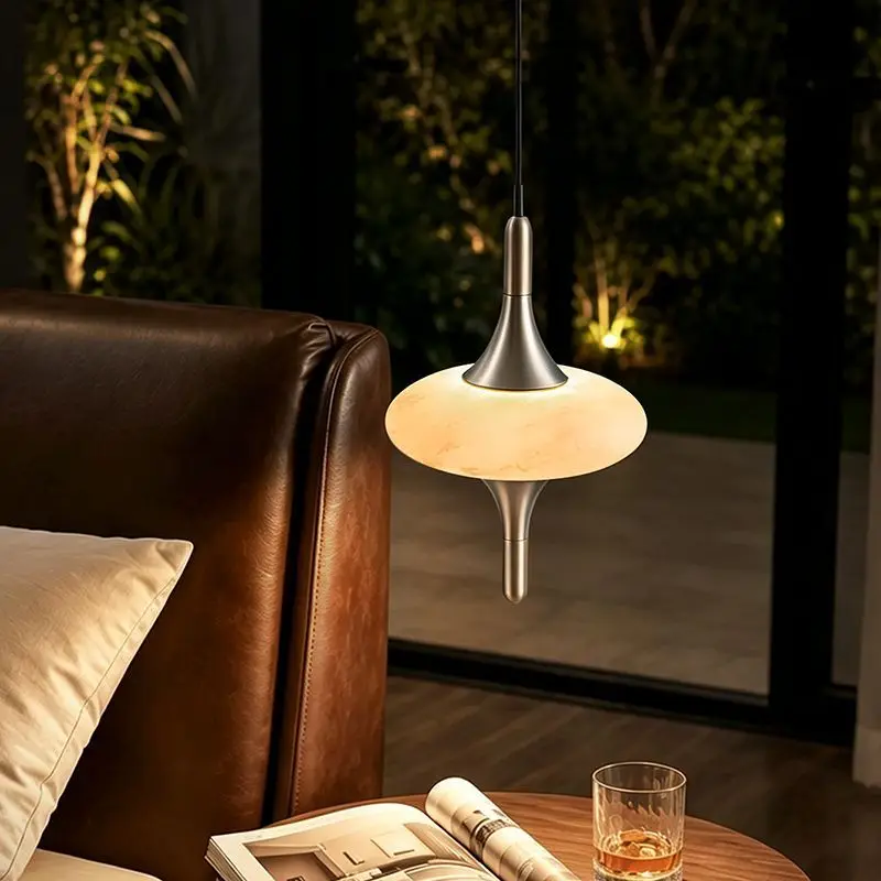 Natural Marble Star LED Pendant Light Modern Marble Hanging Lamp Small Chandelier for Bedroom Bedside Kitchen Island Dining Room