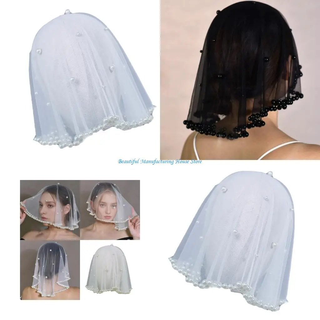 

E56A Fashion Pearls Mantilla Wedding Party for Woman Jeweled Wrap Casual Scarves Veil Foulard Female Mantilla