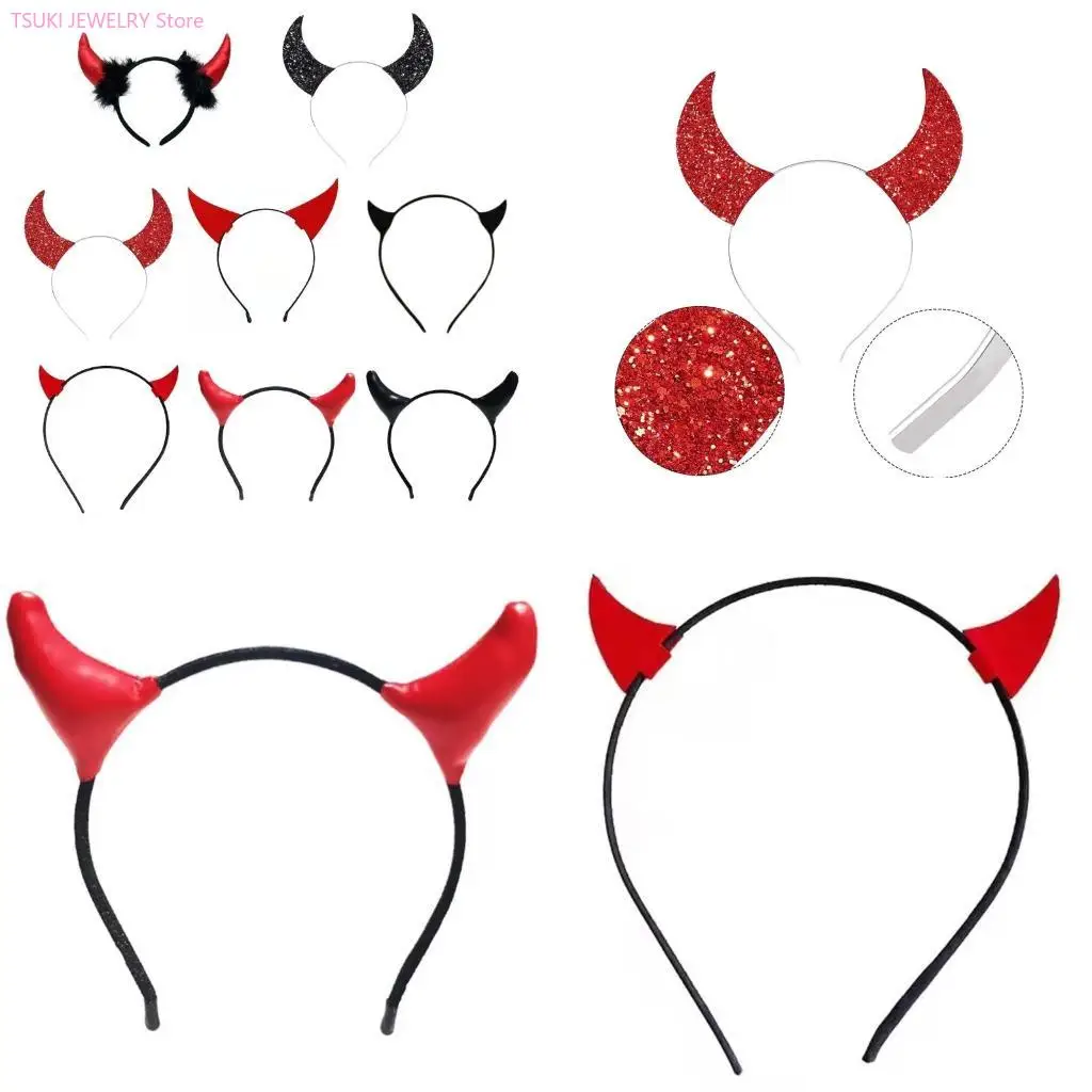 

62KE Devil Cool Headbands Faux Animal Cartoon Stage Hairband Overwhelming Horn