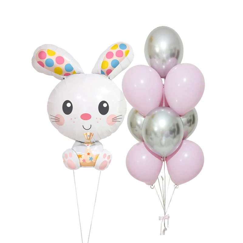 10pcs White Rabbit Foil Helium Balloons Pink Chorme Silver Latex Ballons Cartoon Figure Birthday Party Decorations Baby Shower