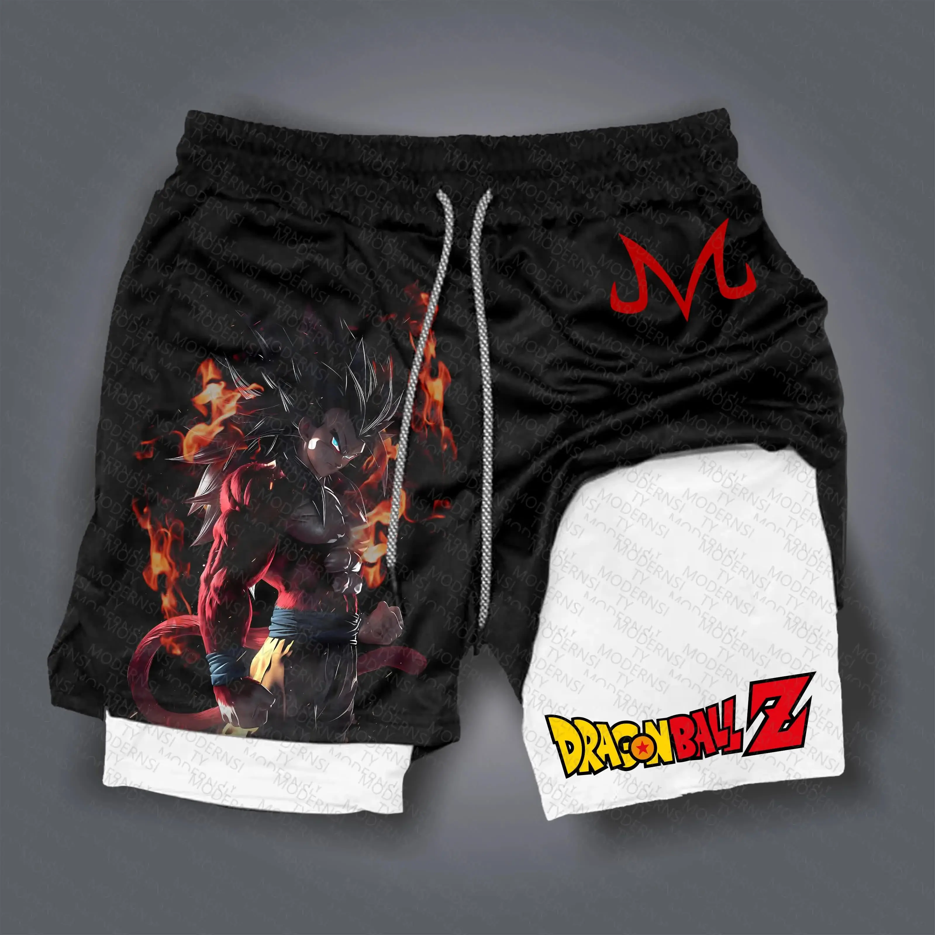 Anime-sportshorts uit 2025 - Gelicentieerde Dragon Ball Z Goku dubbellaagse shorts, comfortabel voor trainings- en vrijetijdsactiviteiten