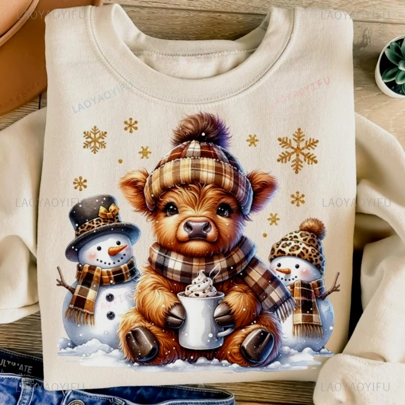 

The Cute Little Pig Fashion Long Sleeve Funny Snowman Women's Pullover Sweatshirt Round-neck Pullover New Arrival Fashion Style