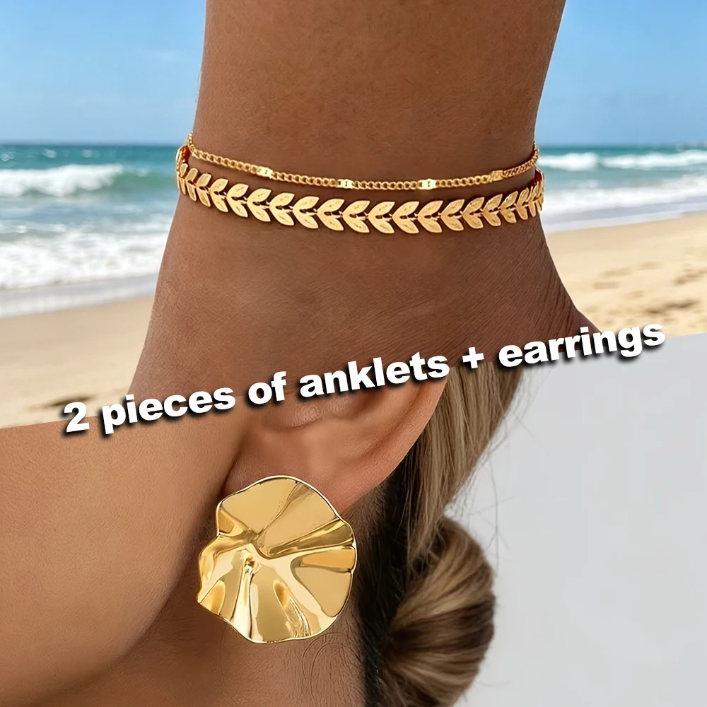 A resort-style ankle chain and stud jewelry set suitable for both men and women is the top choice for gift-giving and party acce