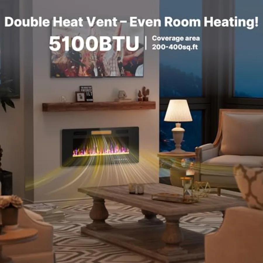 36 مدفأة كهربائية رفيعة للغاية مع شهادة ETL لتركيب التثبيت المريح أو المثبت على الحائط تتميز بـ 3D F الواقعي