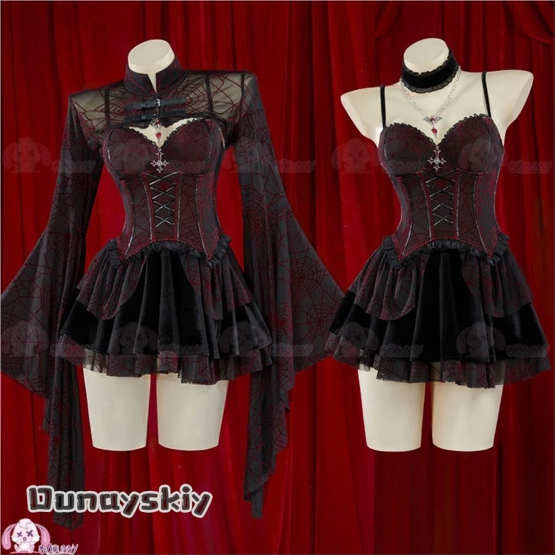 Amanda Cos@AOriginal Blood Night Gothic Spider Web Corset Strap Top Skirt Set Women Cosplay Costume Outfit HalloweenChristmas‌‌‌ - view 2