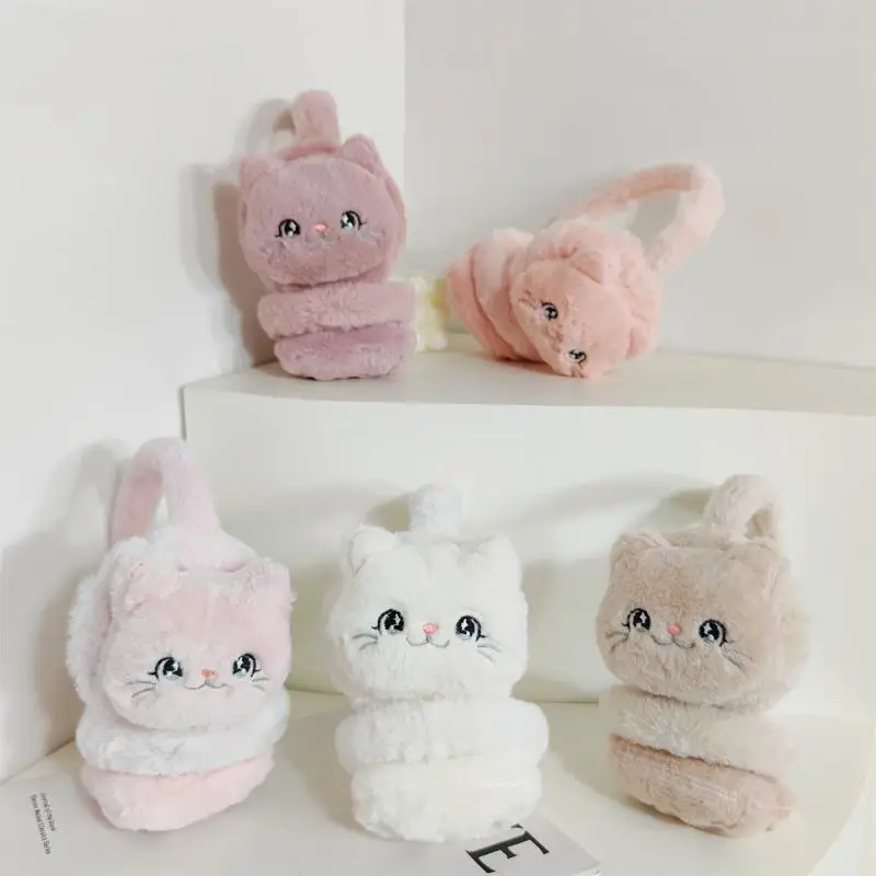 Gatinho dos desenhos animados inverno quente earmuffs para meninas de pelúcia grosso macio capa de orelha proteção calor acessórios