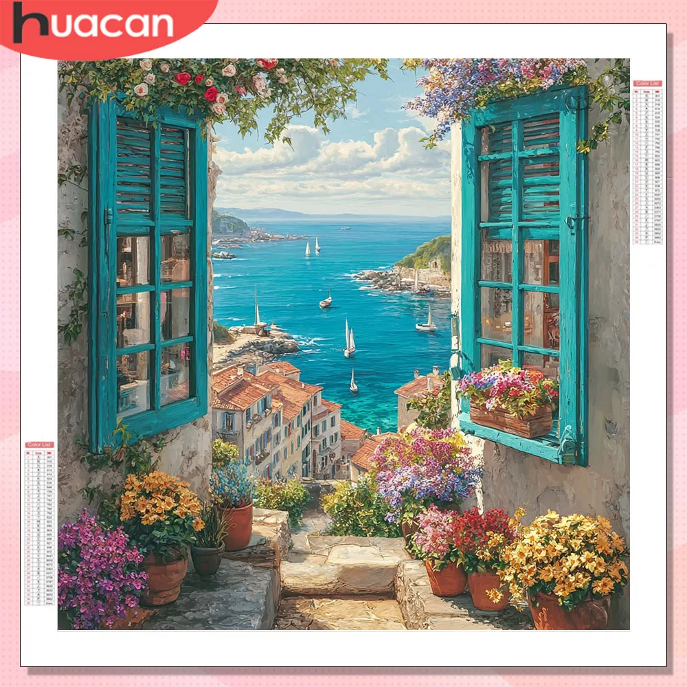 

HUACAN Diamond Mosaic News 2026 Seaside Landscape Painting 5d Window Art Kits Square Round Drill Home Room Art Craft