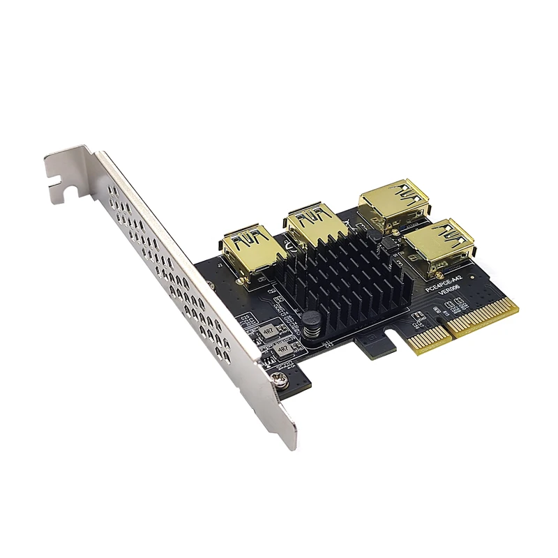 Tarjeta elevadora PCIE de 1 a 4, adaptador PCIE a PCIE de 1 vuelta, 4 ranuras PCI Express X4 a X16, USB 3,0, convertidor de tarjeta elevadora para minería BTC