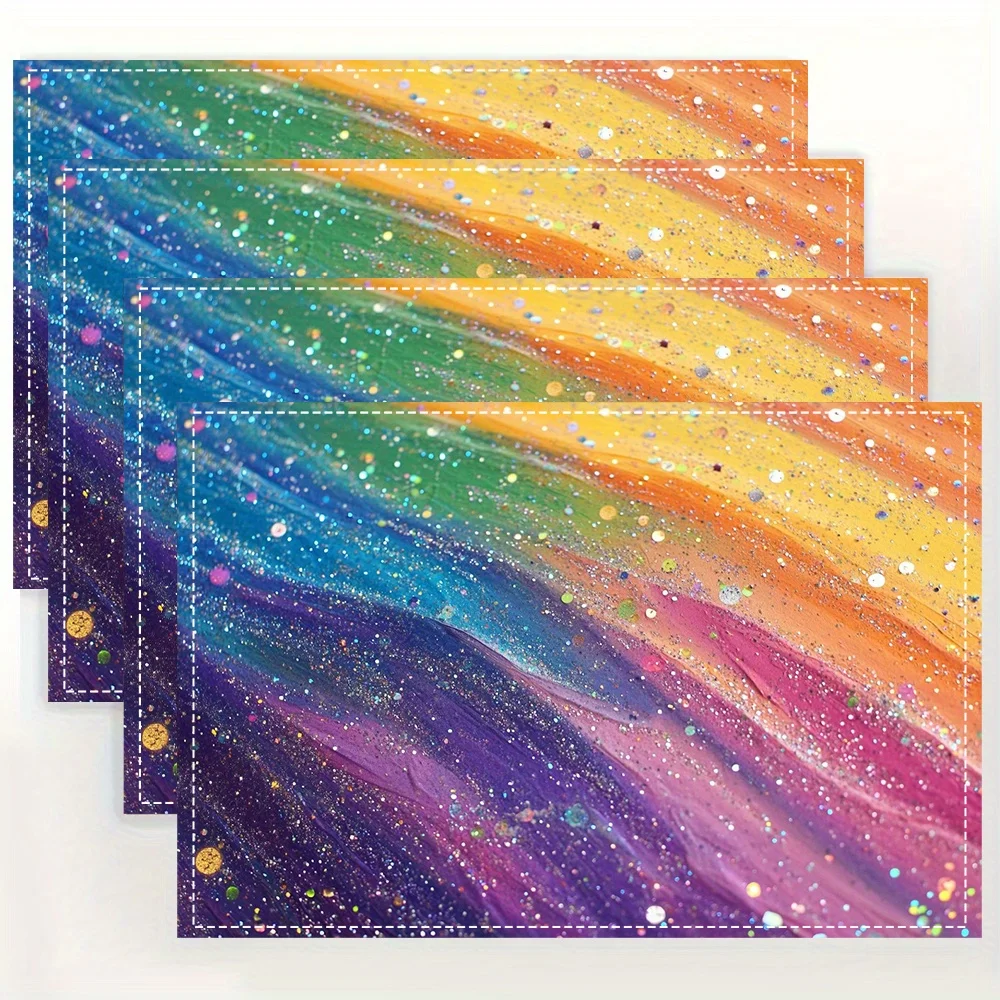 Colorful Rainbow Galaxy Placemats Sparkling Starry Night Table Mats Washable Linen Texture Decoration for Kids Room Party Home