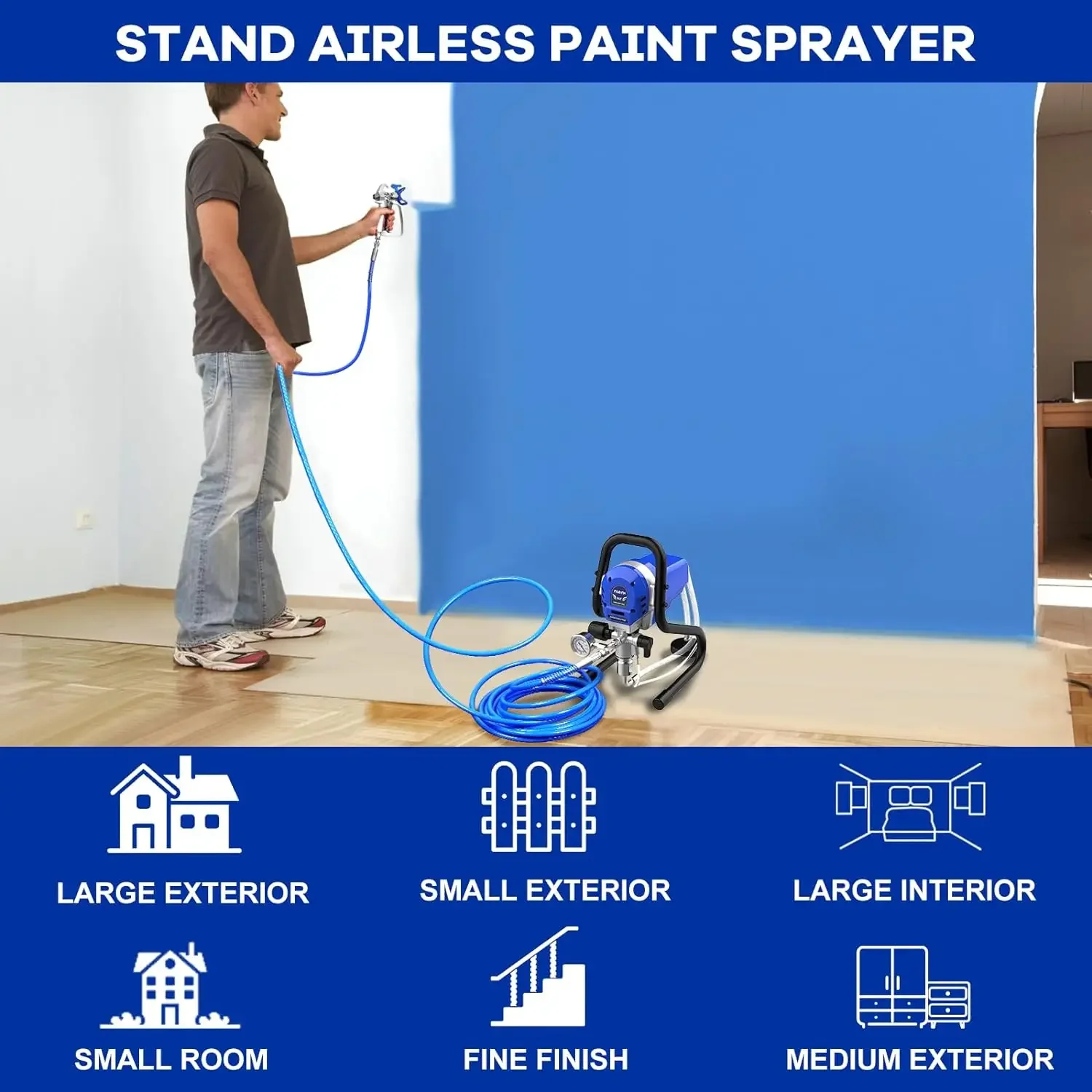 Stand Airless Paint Sprayer - 1HP 3000PSI High Efficiency Airless Sprayer with Low Overspray Thinning-Free | USA | NEW