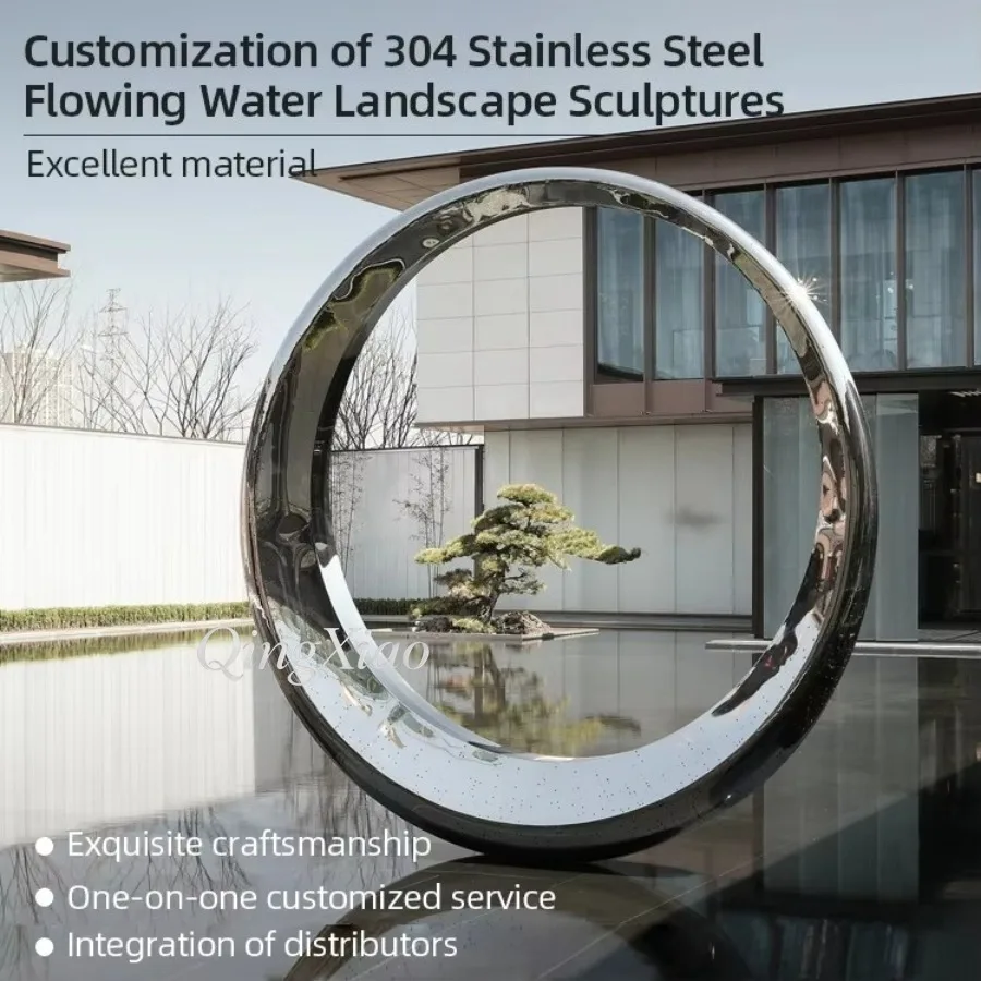 Factory Direct 2026 Round Stainless Steel Abstract Sculpture Statue Fountain Modern Metal Art Decoration For Outdoor Garden Cour