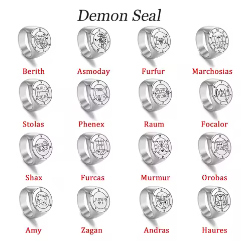 EUEAVAN King Asmoday Demon Seal Ring Stainless Steel Silver Color Fashion Key of Solomon Rings Amulet Jewelry Wholesale