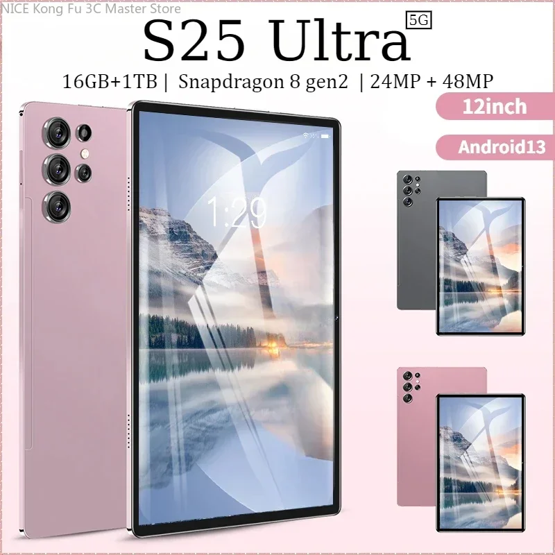 

2024 Оригинальный S25 Ultra 12-дюймовый HD 4K планшетный ПК Глобальная версия Dual Sim 16 ГБ + 1 ТБ Snapdragon 8 gen2 Android13 Разблокированный 5G GPS Pad