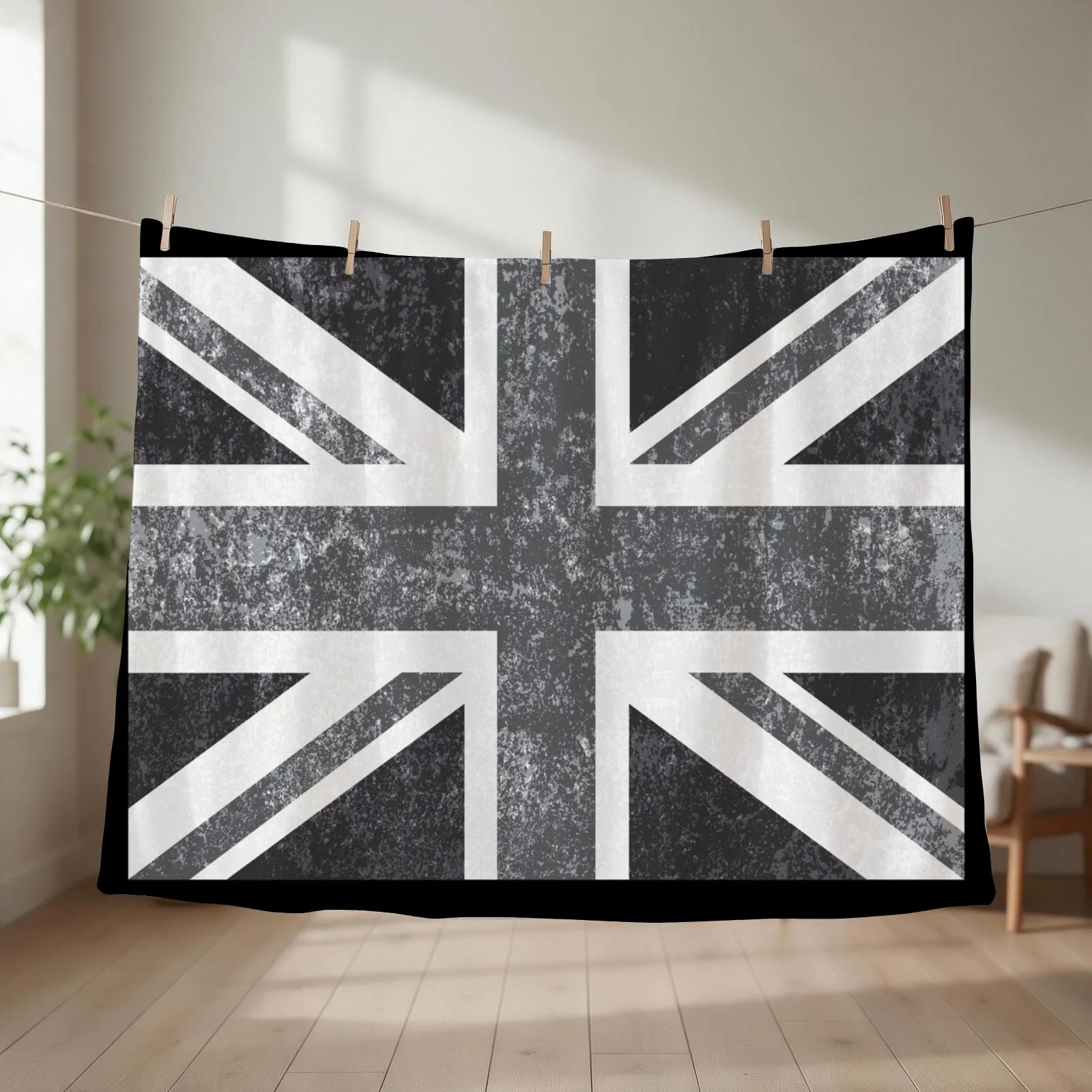 Union Jack Vintage Grayscale - United Kingdom Flag Throw Blanket couch cozy soft plush fuzzy picnic outdoor blanket