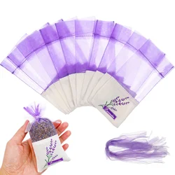 30 Pcs Transparent Gift Bags Mesh Drawstring Sachet Gauze Ribbons Storage Lavender Pattern