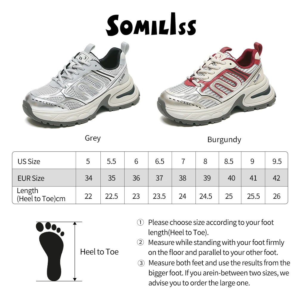 SOMILISS Chunky Platform Sneakers for Women Breathable Microfiber Leather Mesh Patchwork Ladies Fashion Non Slip Casual Shoes