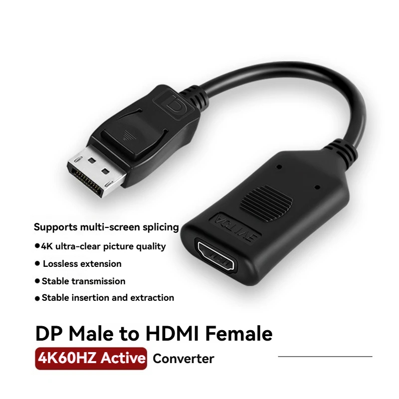 Mini DP to HDMI 4K 60HZ DP Male to HDMI Female Active Adapter Compatible with Multiple Systems Supports Multi-Screen Splicing