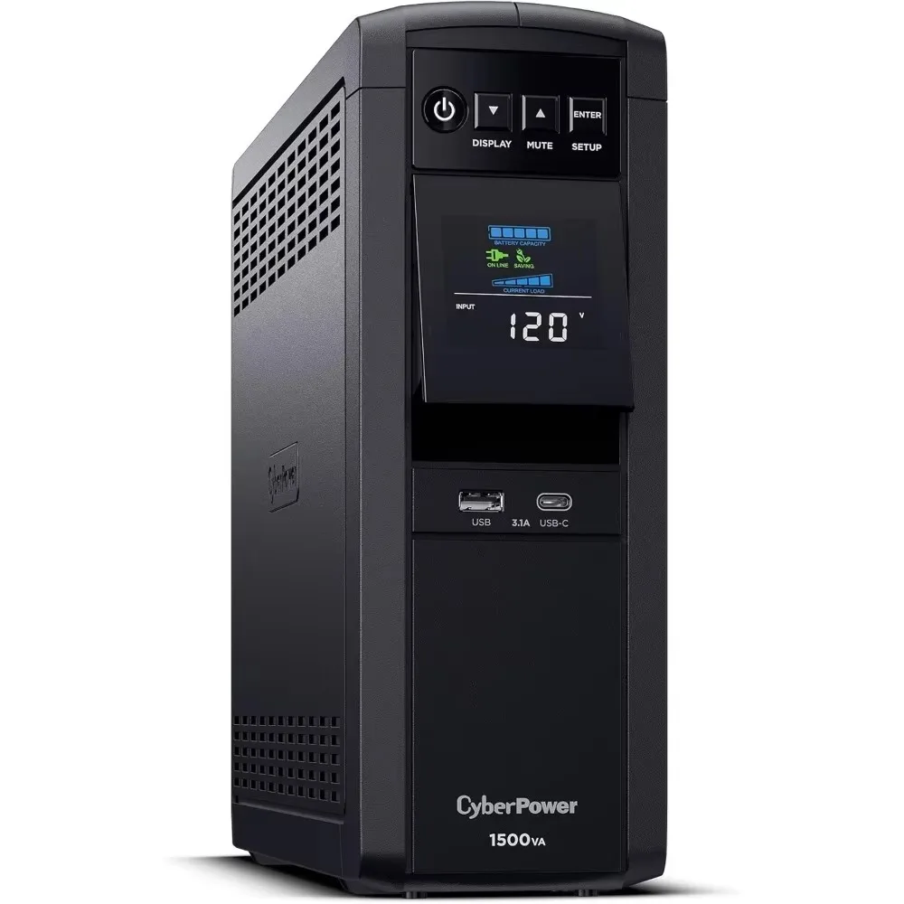 PFC Sinewave UPS System 1500VA/1000W 12 Outlets AVR Mini Tower Black AUTOMATIC VOLTAGE REGULATION