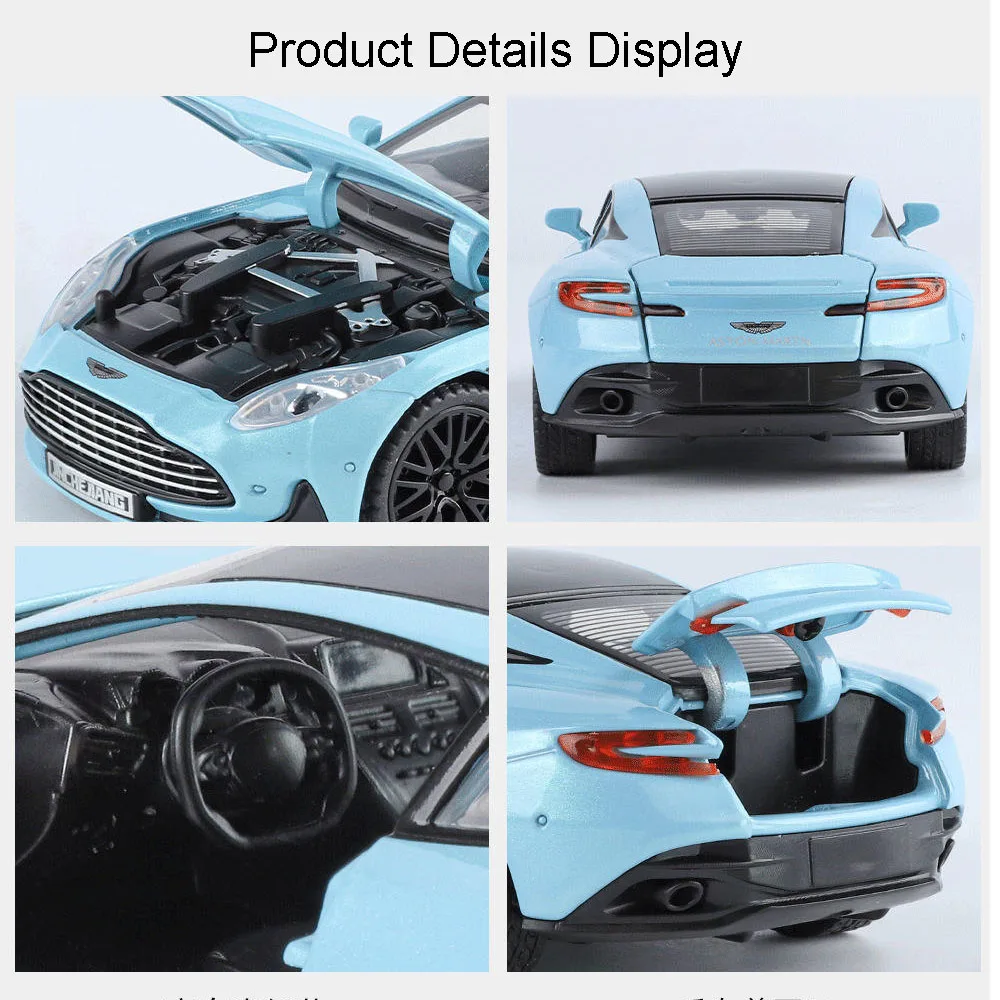 Spielzeug im Maßstab 1:32, DB12-Modell, Supercars, Legierung, Druckguss, Türen, geöffnet, Ton, Licht, zurückziehen, exquisite Innenausstattung, Weihnachtsgeschenke für Kinder