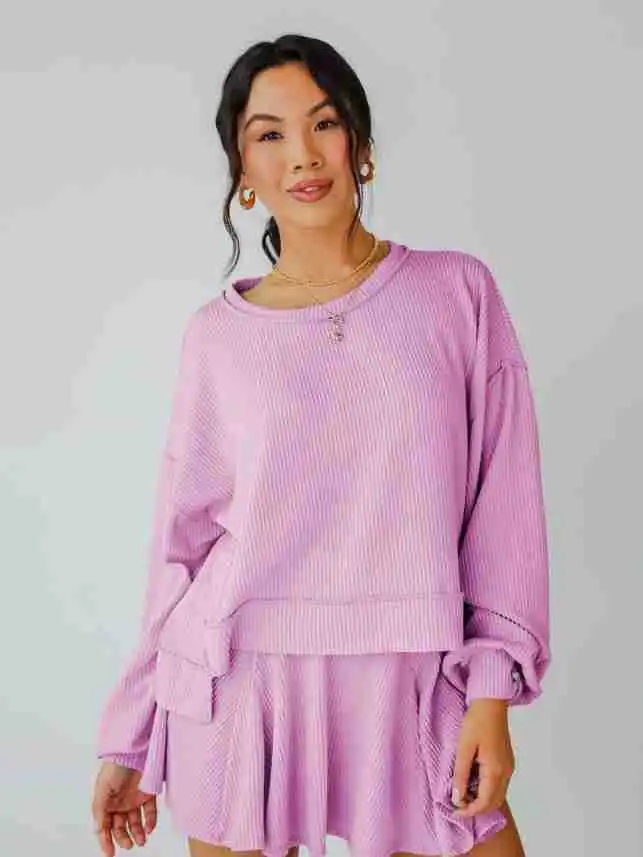 

Women's Short Skirt Set Loose Fashionable Elegant, Slim Fit Long Sleeved High Waisted Round Neck Mini Skirt Two-piece Set