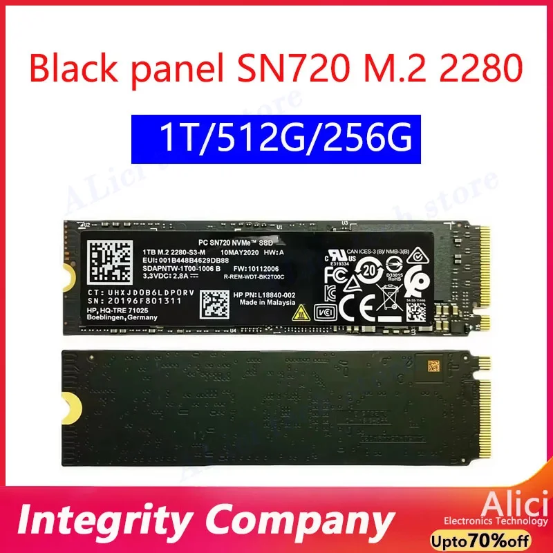 Оригинальный твердотельный накопитель для WD/West Digital SN720 1T 512G 256G NVME SSD PCIE3.0 M.2, черный диск SSD Оригинальный твердотельный накопитель для WD/West Digital SN720 1T 512G 256G NVME SSD PCIE3.0 M.2, черный диск SSD