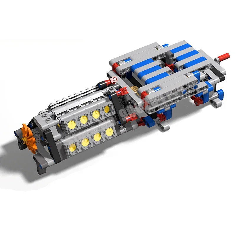 Technical Sequential Gearbox 6 Speeds Matched with V16 Cylinder Engine MOC Building Bricks Kit Blocks DIY Mechanical Group Toys