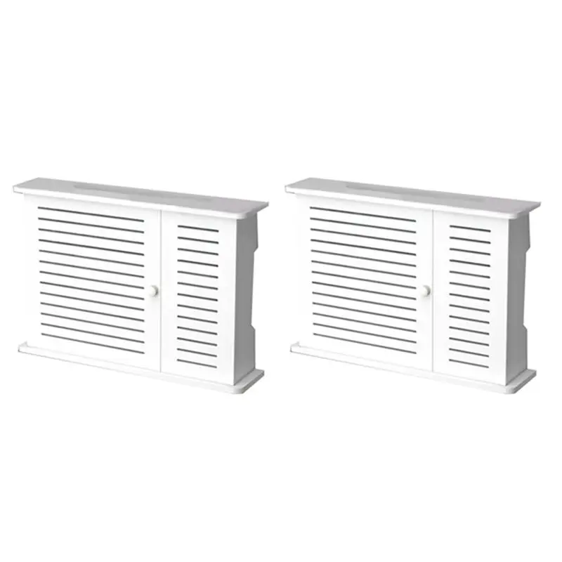 

AT44-2X Wireless Router Storage Boxes Wooden Box Cable Power Plus Wire Bracket Wall Hanging Plug Board Shelf -Single Door