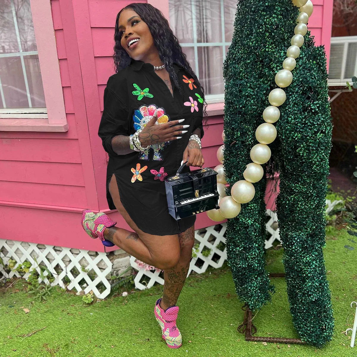 쓰리 시스터스 2025 여름 패션 신상 여성 의류 루즈핏 편안한 캐주얼 긴팔 셔츠 프린팅 트렌드 여성 스트릿