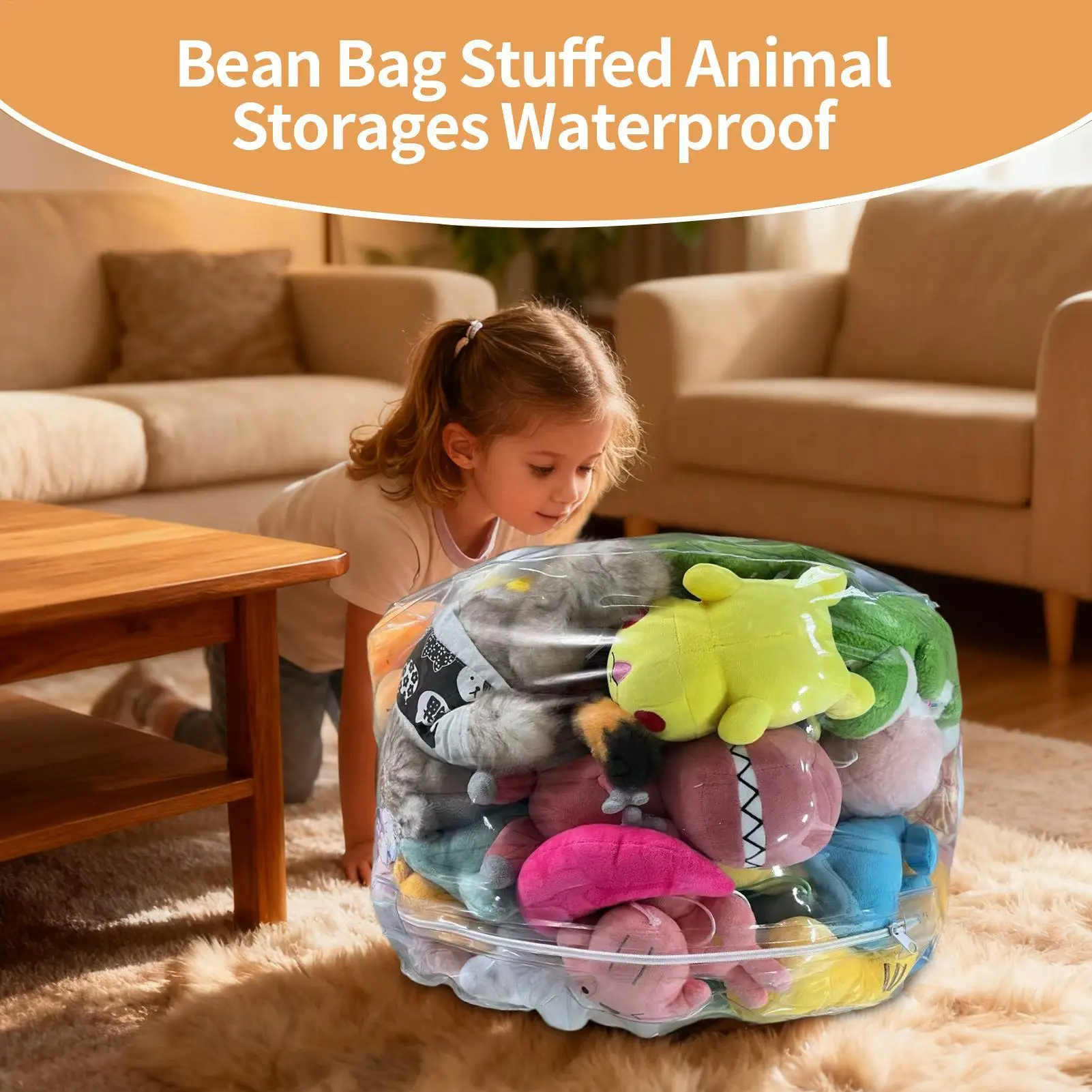 Clear Animal Storage Chair Plush Bean Bag Seat with Waterproof Cover for Kids Bedroom Playroom Nurserys Home Long-Term Toy Care
