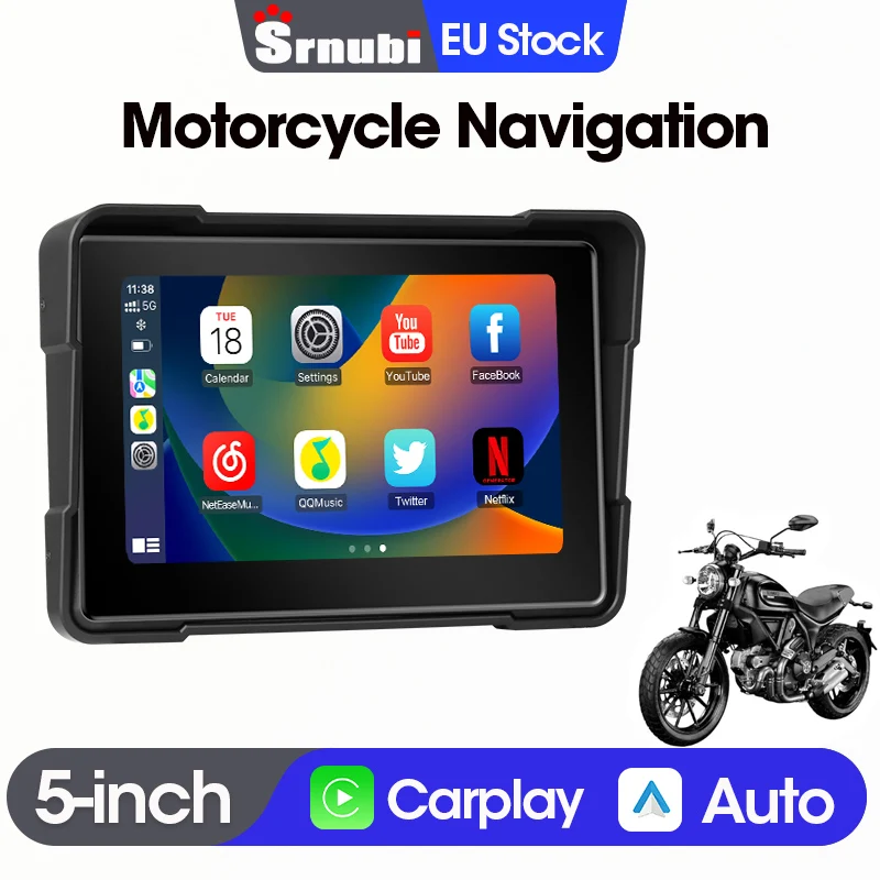 Srnubi 5 "moto Navigation GPS sans fil Carplay Android auto écran tactile moniteur double moto Airplay casque Bluetooth