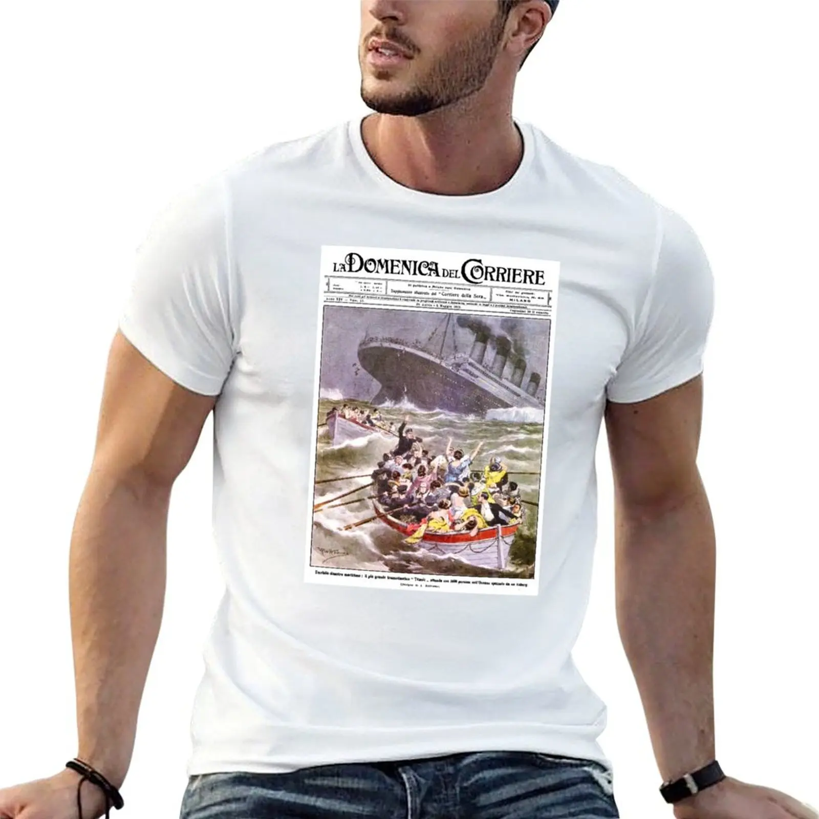 VINTAGE ITALIAN NEWSPAPER TITANIC SINKING T-Shirt t shirts for man slim fit cotton t shirt pack man graphic t shirt T-shirt