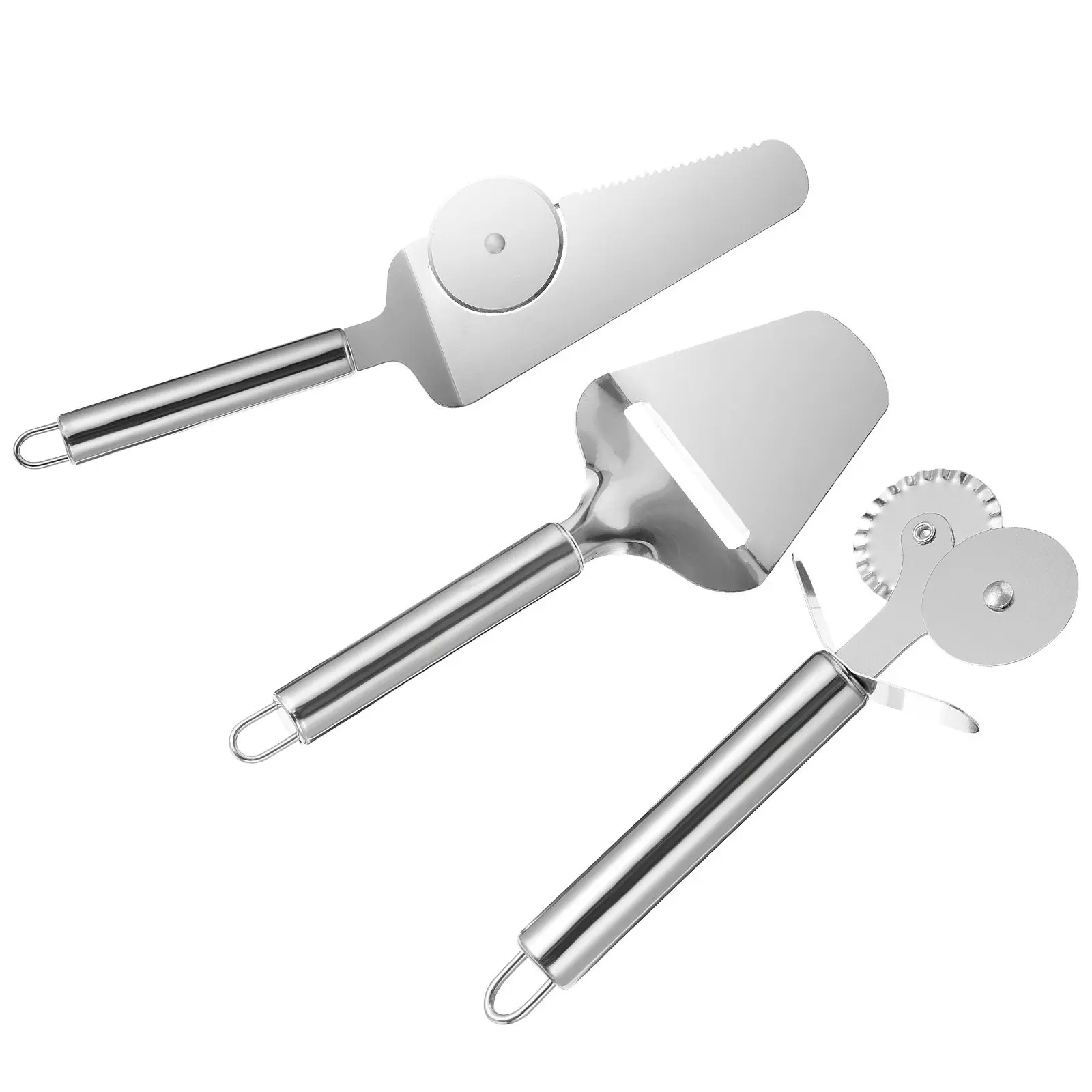 1Set Premium Stainless Steel Pizza Cutter Cake Shovel Combo Streamlined Design Comfort Grip Baking Tools Kitchen Gadget Cake