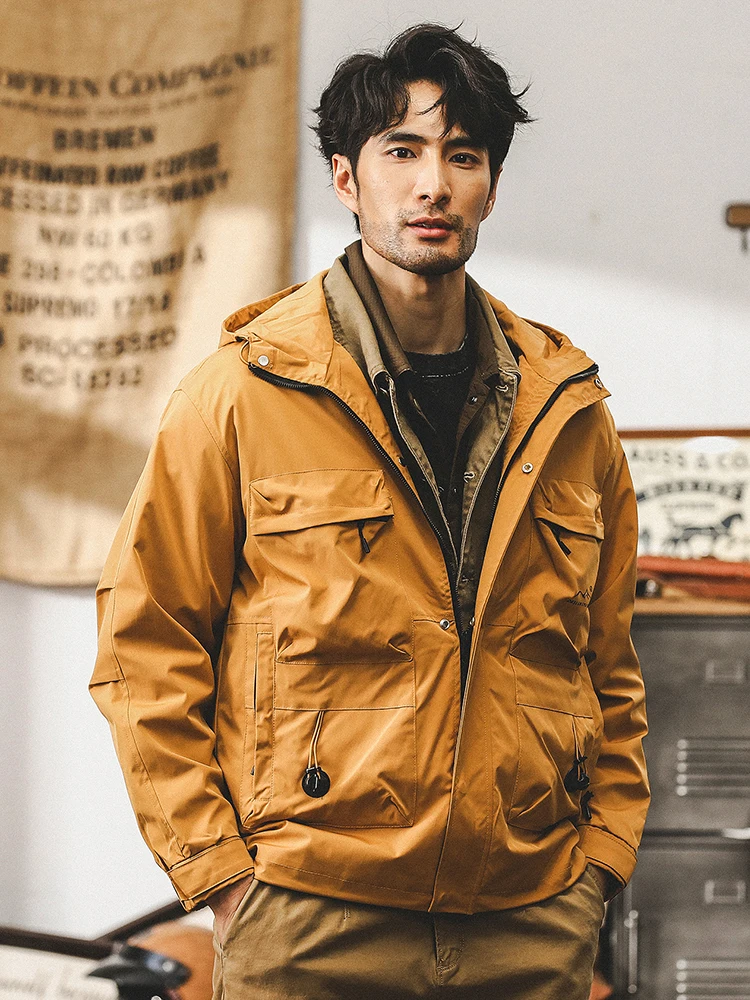 

American Retro Workwear Jaet Men's Spring Autumn Outdoor Functional Jaet Loose Fit Multi ket Waterproof Polyeste...