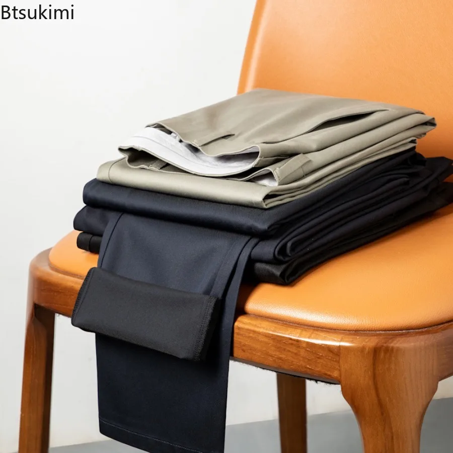 

Spring Summer New Men's Ice Silk Suit Pants Slim Straight Business Casual Formal Pants Classic Solid Men Dress Pants Plus Size40