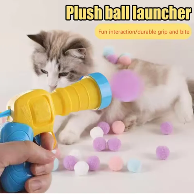 Hot Cat Toy Interactive High Fun Toy Gun 10/20/30/100Pcs Plush Ball Launches Quiet High Bounce Ball To Tease The Cat