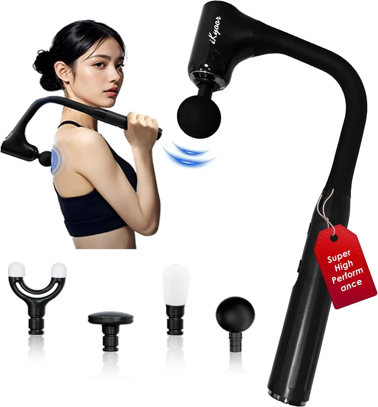 

Deep Tissue Massage Gun with Extended Handle, 12MM Percussion for Neck/Foot/Leg/Shoulder Pain Relief, Adjustable Speeds