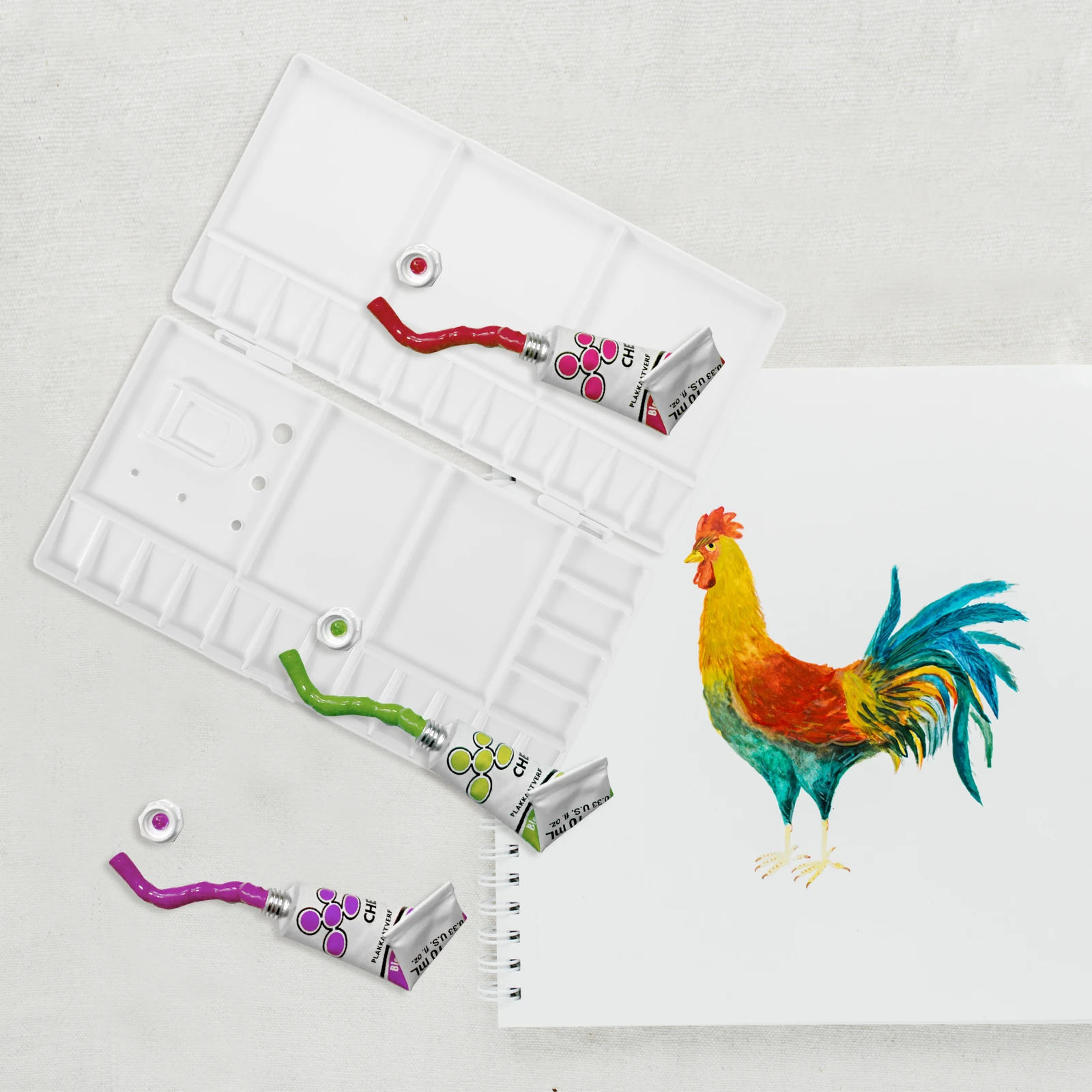 28 roosters Opvouwbaar plastic palet voor kunstenaars Schilderbak met duimgat 5 borstelhouders Duurzaam Pp-kleurmengdoos Art