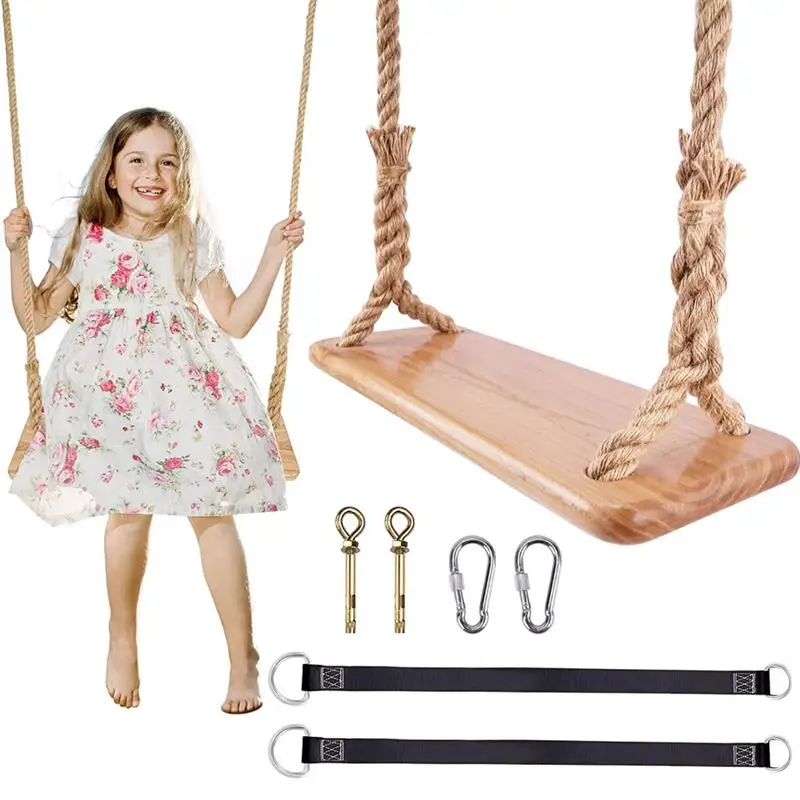 Wooden Tree Swing Wooden Swing For Adults Kids 440lb Max Load Waterproof Hanging Swing Seat For Indoor Backyard Playground